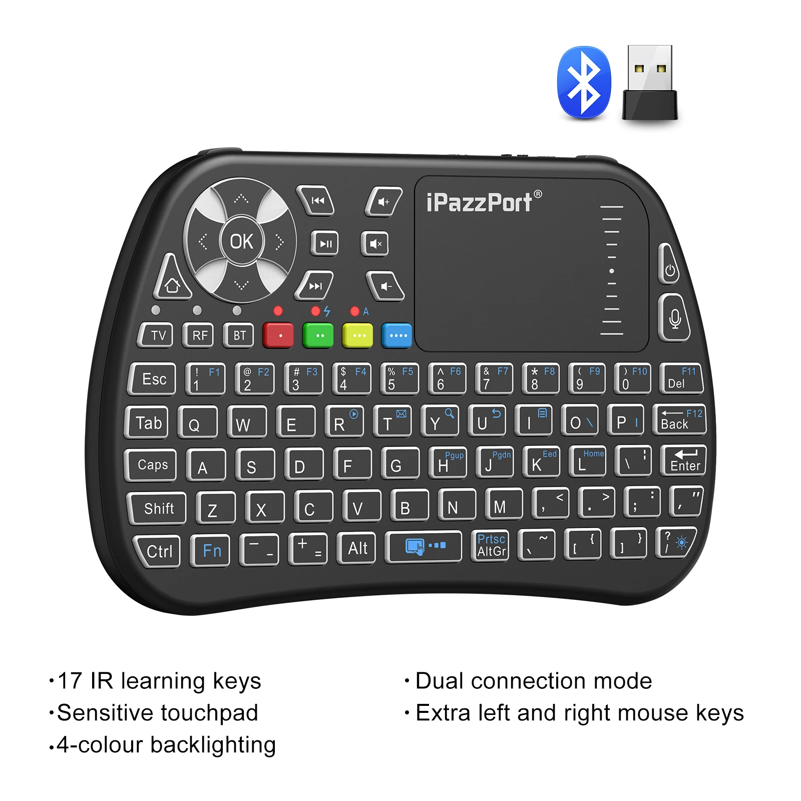 Gaming Console For Smart Tv - IPazzPort Bluetooth Mini Klavye, Dokunmatik Yüzeyli,